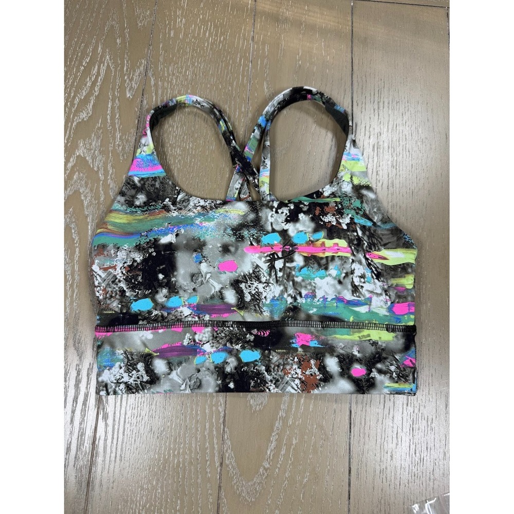 Lululemon Energy Bra Long Line Womens Size 4 Vivid Vision Multi‎ Strappy